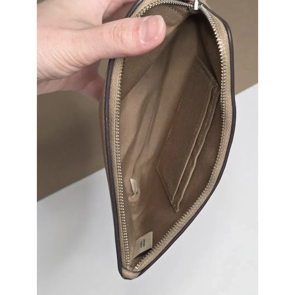 Coach CR392 Large Corner Zip Wristlet Taupe Smooth Leather *